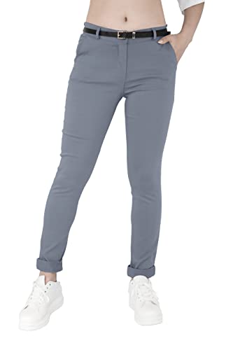 JOPHY & CO. Pantalón elástico para mujer chino con cinturón (cód. 3008), gris oscuro, M