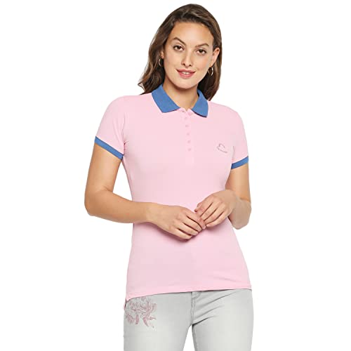 Image of Being Human Blue Slim Fit Polo Collar Short Sleeves Cotton Women's T-Shirt Clothing