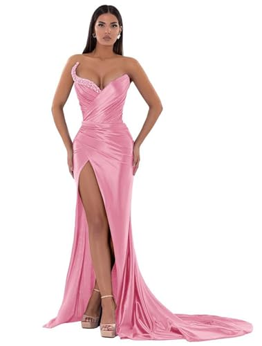 Strapless Prom Dresses for Women 2025 Long Mermaid Pleated with Slit Beaded Formal Evening Gowns