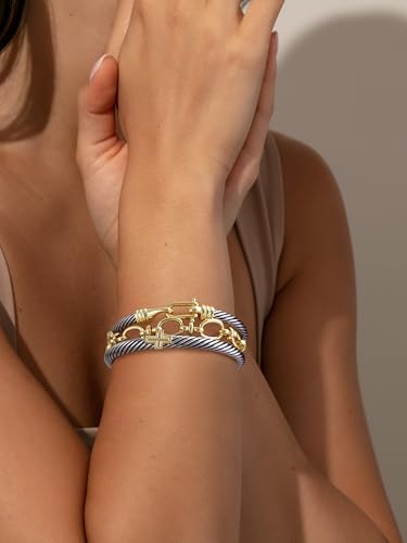 Cable Bracelets for Women - Two Tone Twisted Wire Cuff Bangle Set, Trendy Jewelry Gifts for Women2