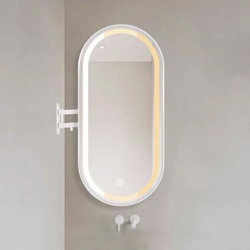 �ȉ~�`�L�k���~���[ �����t���[�� �Ǌ|����LED�o�X���[���~���[ �J���[�`�F���W�@�\ �����@�\ �Q���E���ցE���r���O�E�L���p(White,40x80cm/16x32in)