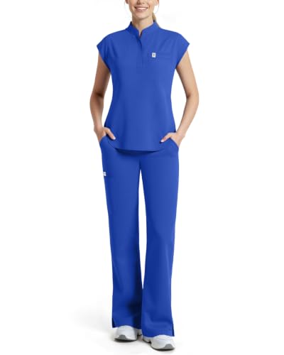 Scrubs for Women Set Sleeveless Stand Collar Top & Straight Leg Cut Pant