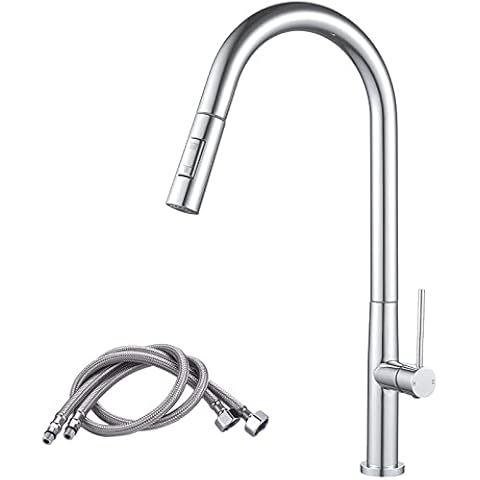Pull Out Kitchen Tap, NewEast High Arc Swivel Spout Mixer Tap for Kitchen Sink with Dual Spary Pull Down Sprayer,Chrome Single Lever Kitchen Faucet Cover