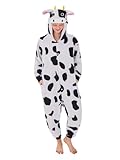NEWCOSPLAY Unisex Cow Onesie Adult Animal Pajamas Adult Plush One Piece Cosplay Costume(Medium, Cow)