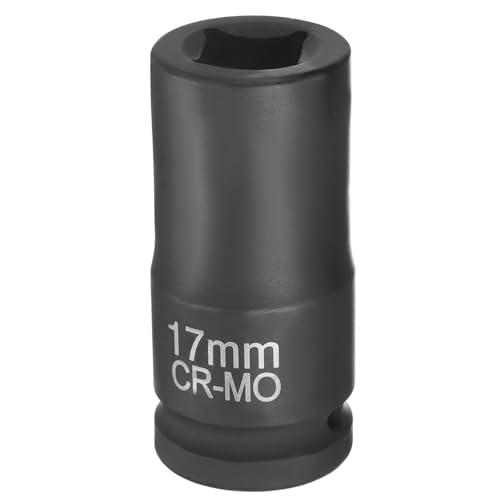 sourcing map 4 Point Square Socket 3/4" Drive 17mm Metric Square Impact Socket CR-MO Blackening Standard Wheel Sleeve Pneumatic Sleeve Tool for Auto Repair Mechanical Maintenance Home Use