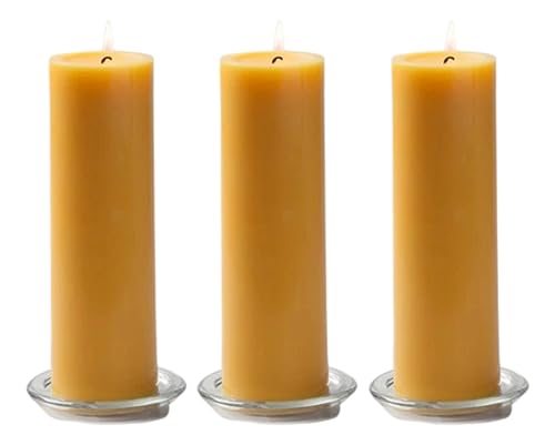 Image of Paraffin Wax Pillar Candles Perfect for Decoration of Dinner, Wedding Parties, Church, Spa, Restaurant, Smokeless Dripless Long Lasting(Set of 3, 4 inches)(Yellow)