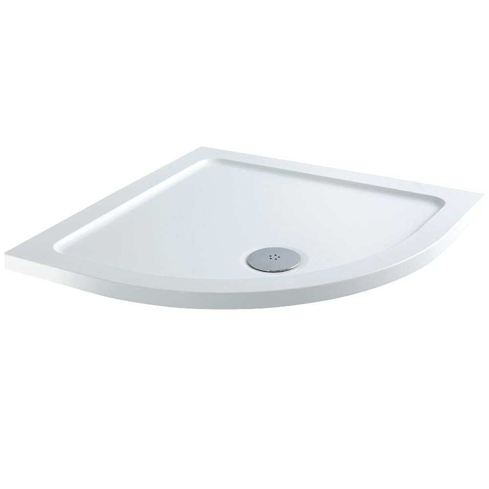 Milano White Lithic Low Profile Reversible Quadrant Shower Tray - 800Mm X 800Mm