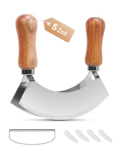 PROKITCHEN Kräuter Wiegemesser Zweischneidig, 13,5 x 12,5 cm Kräutermesser zum Zerkleinern von Kräutern und Gewürzen, Mit Klingenschutz