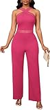 Bdwinz Sexy Halter Summer Jumpsuits for Women Elegant Backless Rompers Wide Leg One Piece Outfits for Women