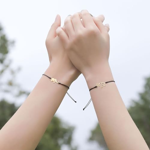 Image of Adjustable Cute Animals Elephant Matching Bracelet Mother Daughter Bracelets Set for 2 Mom Daughter Mothers Day Gift