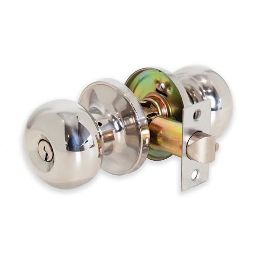 XFORT Bello – Béquille pour Porte – Poignée avec Serrure Tubulaire pour Porte Intérieure en Bois – Finition Chrome Poli – Kit Complet avec Pêne et 3 Clés