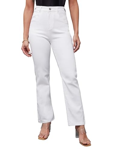 Image of Miss Chase Women's Skinny Fit High Rise Regular Length Stretchable Denim Jeans (MCSS23DEN89-10-431-36, Abbey White, 36)