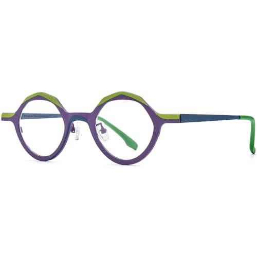 Image of FONEX Colorful Pure Titanium Glasses Frame Women Retro Round Eyeglasses