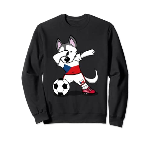 Dabbing Husky Czech Republic Soccer Fans Jersey Czech Flag Sweatshirt, Black