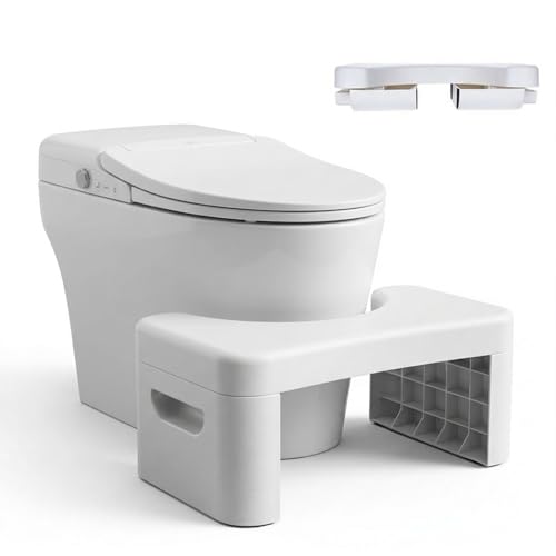 Toilet Stool for Bathroom Non-Slip Potty Stool for Pooping Toilet Step Stool for Adults/Seniors/Kids(1count) (white)
