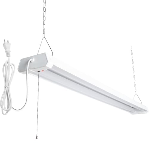 Tengyuan LED蛍光灯 ACプラグ付 プルスイッチ付 器具一体型 2灯式 一般蛍光灯40W型(高輝度) x2灯相当 60cmチェーン付き 4000lm 三段調色可能3000K-4500K-6000Kチェーン吊下式 配線工事不要 器具一体形直管 ノイズレス 無輻射 チラツキなし 50000H コンセント