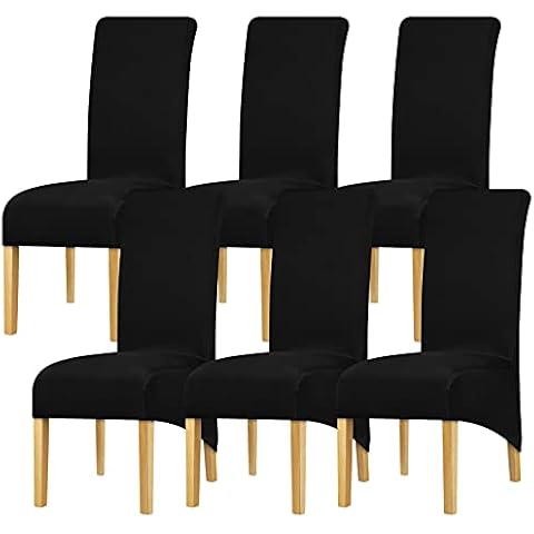 Leorate XL Size Thin Style Fabric Stretch Spandex High Back Chair Cover for Dining Room Hotel Black 6 pieces Cover