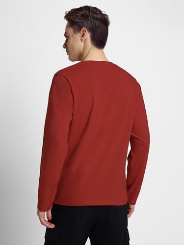Image of Veirdo Pure Cotton Regular Fit Henley Neck Plain Solid Full Sleeve T-Shirt for Men & Boys (Color Options: Black, Red, Swanwhite, Navy Blue, White, Cork, Green, Maroon, Mustard, Royal Blue)