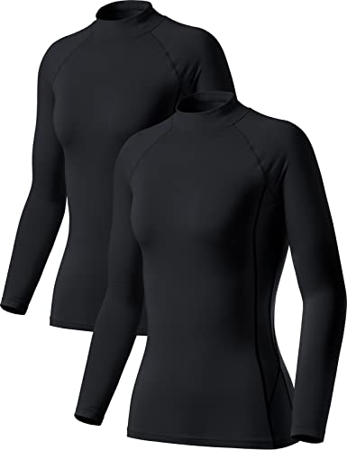 TSLA Thermale Kompressionsunterwäsche Wintergear Sport Langarm-Shirt mit Fleece-Futter für Damen, Xut76 2pack - Black/Black, S