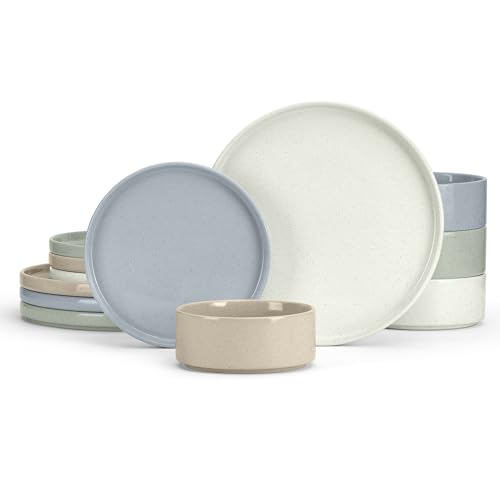 E-far E-far Stoneware Dinnerware Sets, 12-Piece Plates and Bowls Set for 4