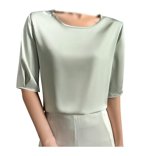 Women's Satin Blouse Dressy Casual Half Sleeve Silk Tops Crewneck Short Sleeve Business Office Work Shirt Tee Tshirt