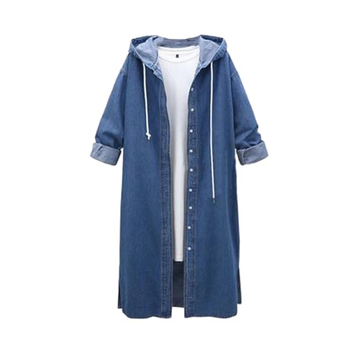 ZISTRCBAO Veste En Jean Longue Décontractée - Trench-Coat à Bretelles De Couleur Unie, Haut à Manches Longues à Capuche Et Simple Boutonnage Pour Femme