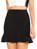 WDIRARA Women's Elegant Mid Waist Above Knee Ruffle Hem Casual Skirt Black S