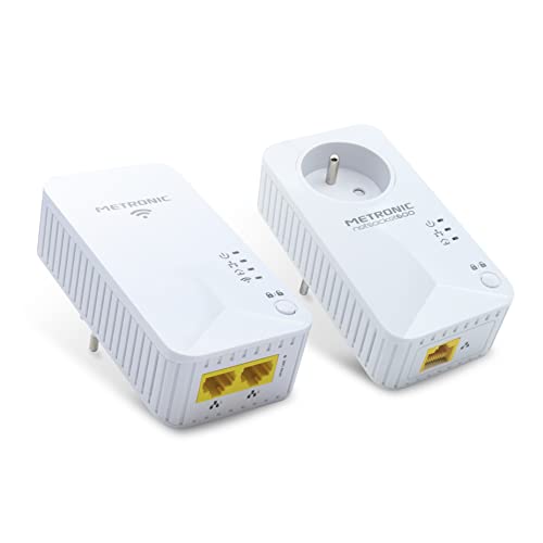 Metronic 495469 Prise CPL Duo Wi-FI 600 MB/s avec 2 Ports Fast Ethernet 100 MB/s (CPL Wi-FI) et 1...