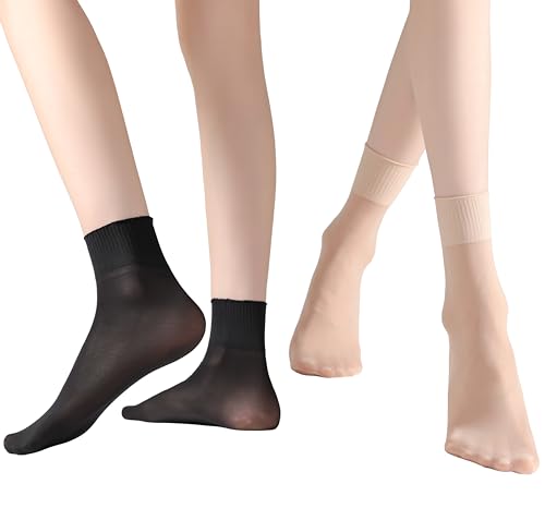 Womens 30D Lettuce Trim Sheer Ankle Nylon Socks, Ankle High Tights Hosiery