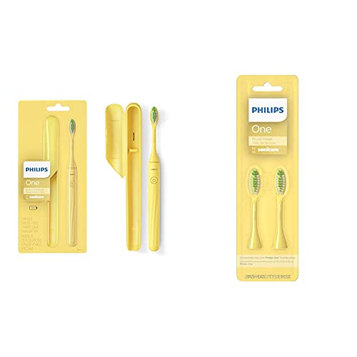 Philips One by Sonicare Battery Toothbrush, Mango, HY1100/02 + Philips One by Sonicare 2pk Brush Heads, Mango BH1022/02