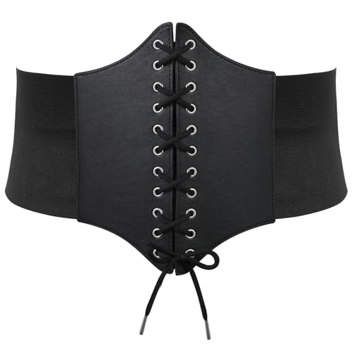 XZQTIVE Women's Corset Belt, Wide Black Brown Elastic Lace-Up Waist Cincher for Dress, Pirate Costume, Stretch Design