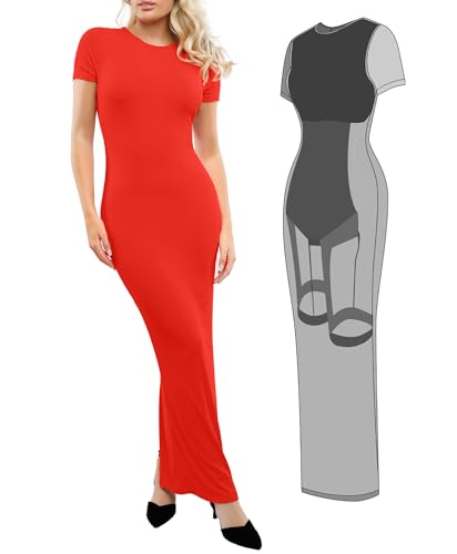 Image of Popilush Shaperwear Dress Built-in Bra Women's Casual Lounge Dress with Zipper Short Sleeve Mock Neck Bodycon Dresses