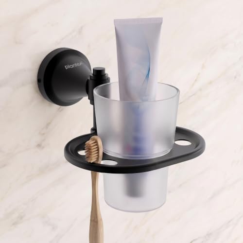 Image of Plantex 304 Grade Stainless Steel Tumbler Holder Stand with Spaces /ABS Material Toothbrush Stand for Basin /Bathroom Accessories - Niko (Black)