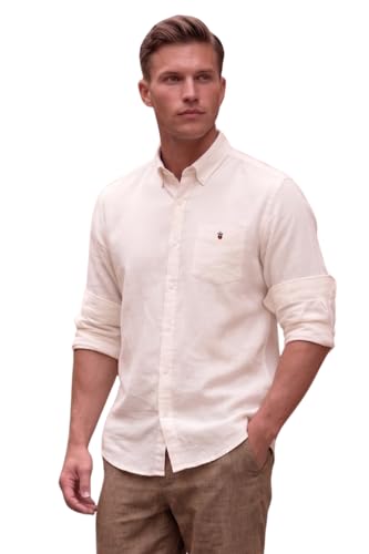 Image of Louis Philippe Men's Linen Blend Solid Shirt with Soft Handfeel & Naturally Antibacterial Finish - Holiday Wear