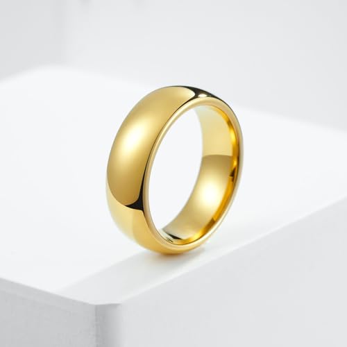Image of King Will Tungsten Carbide Wedding Band for Men Women-4 /6 /8mm Width 14K Gold Plated Tungsten Wedding Ring Matte Brushed & High Polished Style Comfort Fit Wedding Band Size 6-14