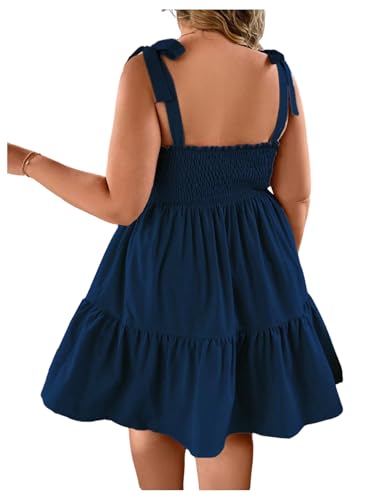 Image of Floerns Women's Plus Size Summer Knot Tie Shoulder Ruffle Straps Flounce Flowy Smocked Sundress Shorts Dress
