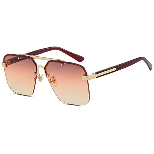 Trendy Aviator Sunglasses Mens Womens Large Square Metal Rimless Frame Shades Lentes De Sol Para Mujer