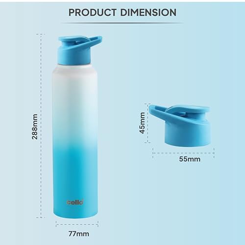 Image of CELLO Aqua Pro Max Stainless Steel Water Bottle 1000 ml White & Blue | ISI Certified Single Wall Rust & Leakproof Fridge Safe Stylish Easy Grip Colorful Steel Water Bottle For Office & Daily Use