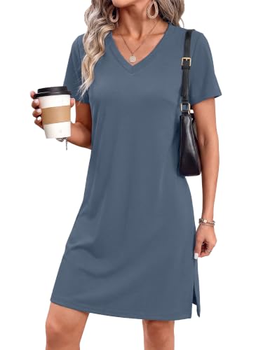 Image of RUMIA Summer Dresses for Women 2026 V-Neck Casual Sundresses T-Shirt Dress