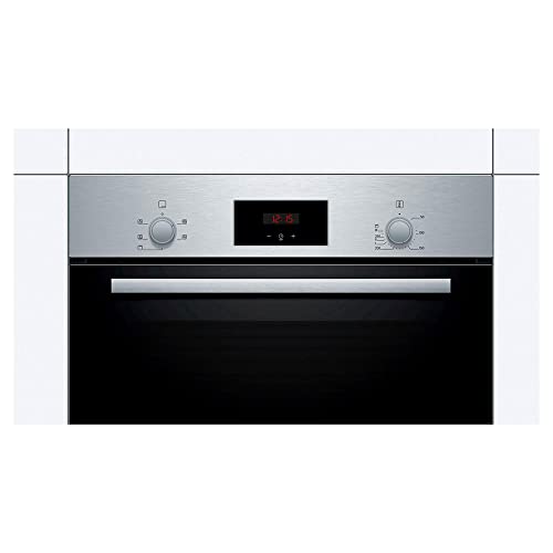 Bosch Serie 2 HHF113BR0B Stainless Steel Single Electric Oven with A Energy Efficiency, 66 Litre Capacity, Electronic Clock Timer And Enamel Interior