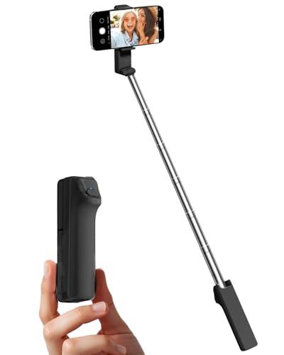Viozon Portable Selfie Stick, Lightweight Extendable Stainless Steel Tube,All-in-One Compact Selfie Stick with Wireless Remote Compatible with 4-7' iPhone/Android Phones for Vlog/Travel/Filming, Black