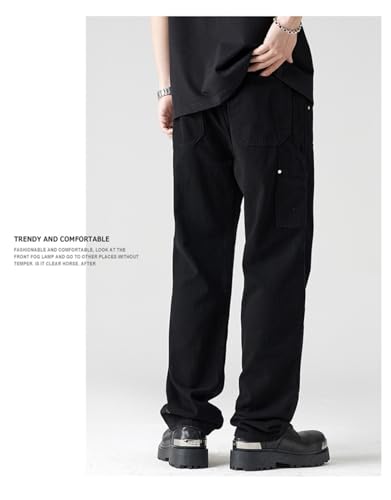 Jeans Pants Trouser Denim High Street Rivet Woodcutting Workwear Men's Straight Casual Handsome Large Clothing3