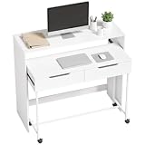 HOMCOM Escritorio Extensible para Ordenador de 100 cm con 2 cajones, Blanco