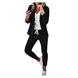 Generic Damen Elegant Business Anzug Set Hosenanzug Blazer Hose 2-teilig Anzug Karo Kariert Zweiteiler Slimfit Streetwear, 02*-schwarz, L