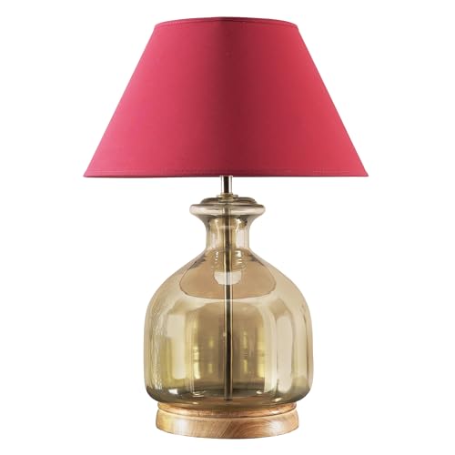 Image of Alper Smoke Luster Glass Table Lamp with Maroon Cotton Shade | Modern Designer Bedside & Living Room Decorative Table Light (Bulb Included)