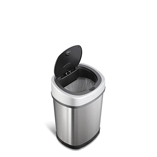 NINESTARS DZT-12-9 Automatic Touchless Motion Sensor Oval Trash Can, 3.2 Gal. 12 L., Stainless Steel