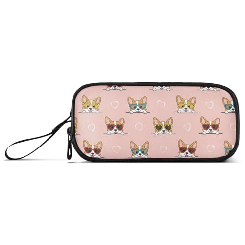 Image of J JOYSAY Corgi Dogs Pink Pencil Case Large Big Capacity Storage Pouch Holder for Girls Boys Stationery Organizer Bag for Adults Office Women