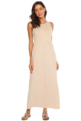 Image of Hount Women's Summer Sleeveless Striped Flowy Casual Long Maxi Dress with Pockets