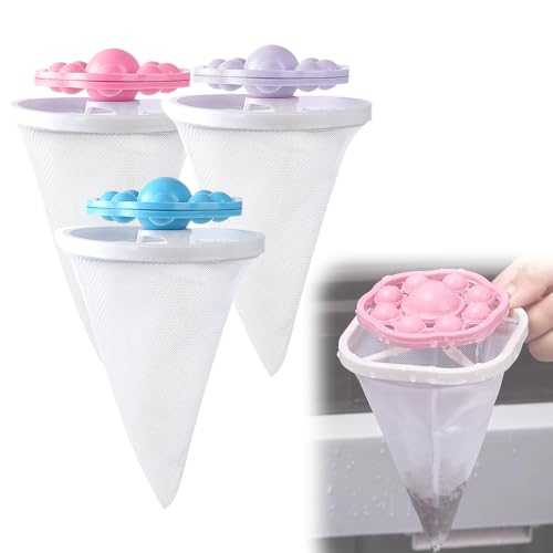 3PCS Floating Hair Filtering Mesh Removal Reusable Lint Catcher for Washing Machine Wool Device Pet Hair Remover Hair Filter Cleaning Mesh Bag (Mix)
