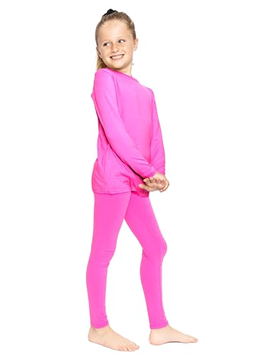 Image of STRETCH IS COMFORT Girls 2 Piece Hoodie Short Sleeve Long Sleeve Crew Neck Top and Leggings Set Kids Thermals Underwear Set